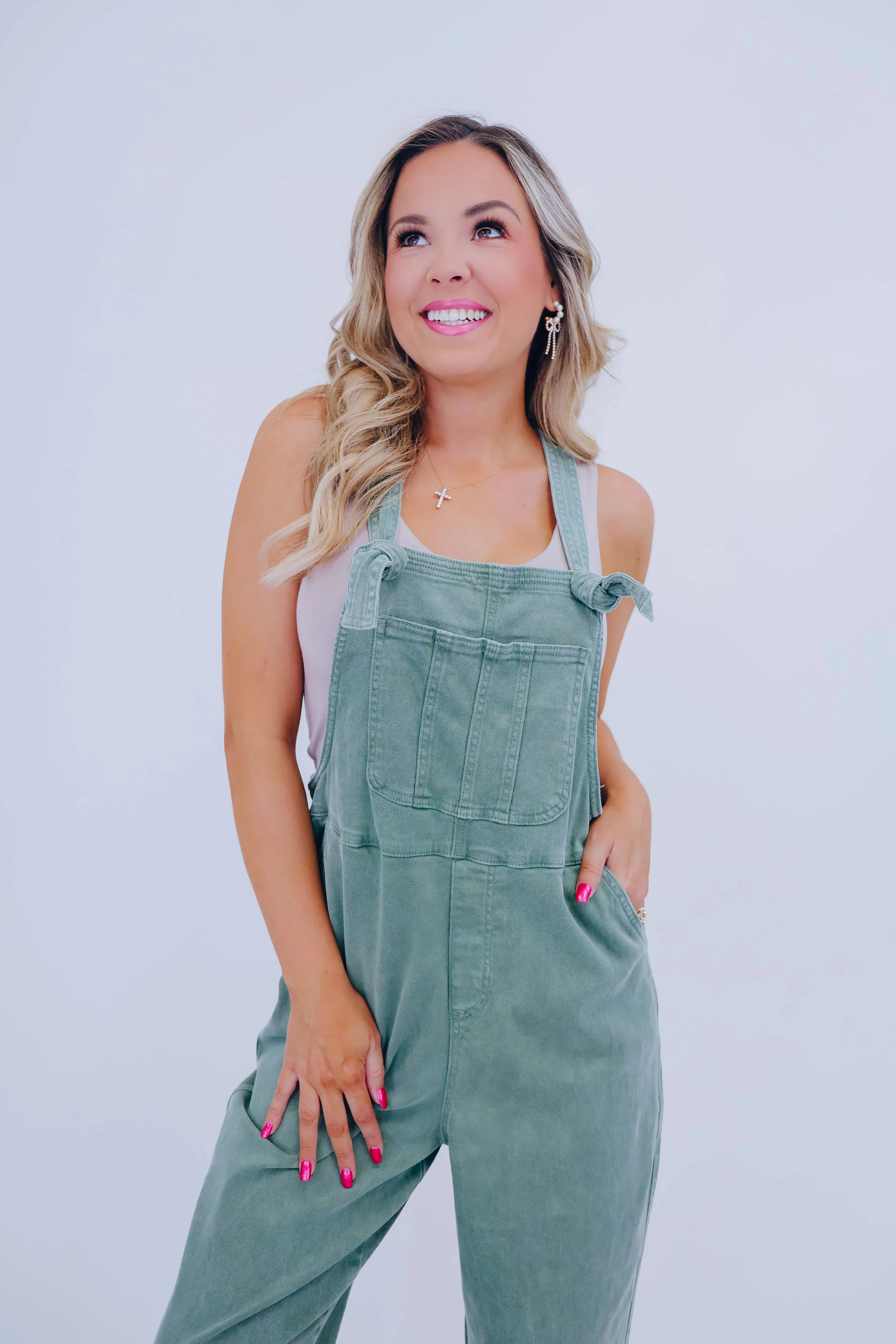 Kamryn Comfy Cropped Tie Knot Overalls - 8 Colors