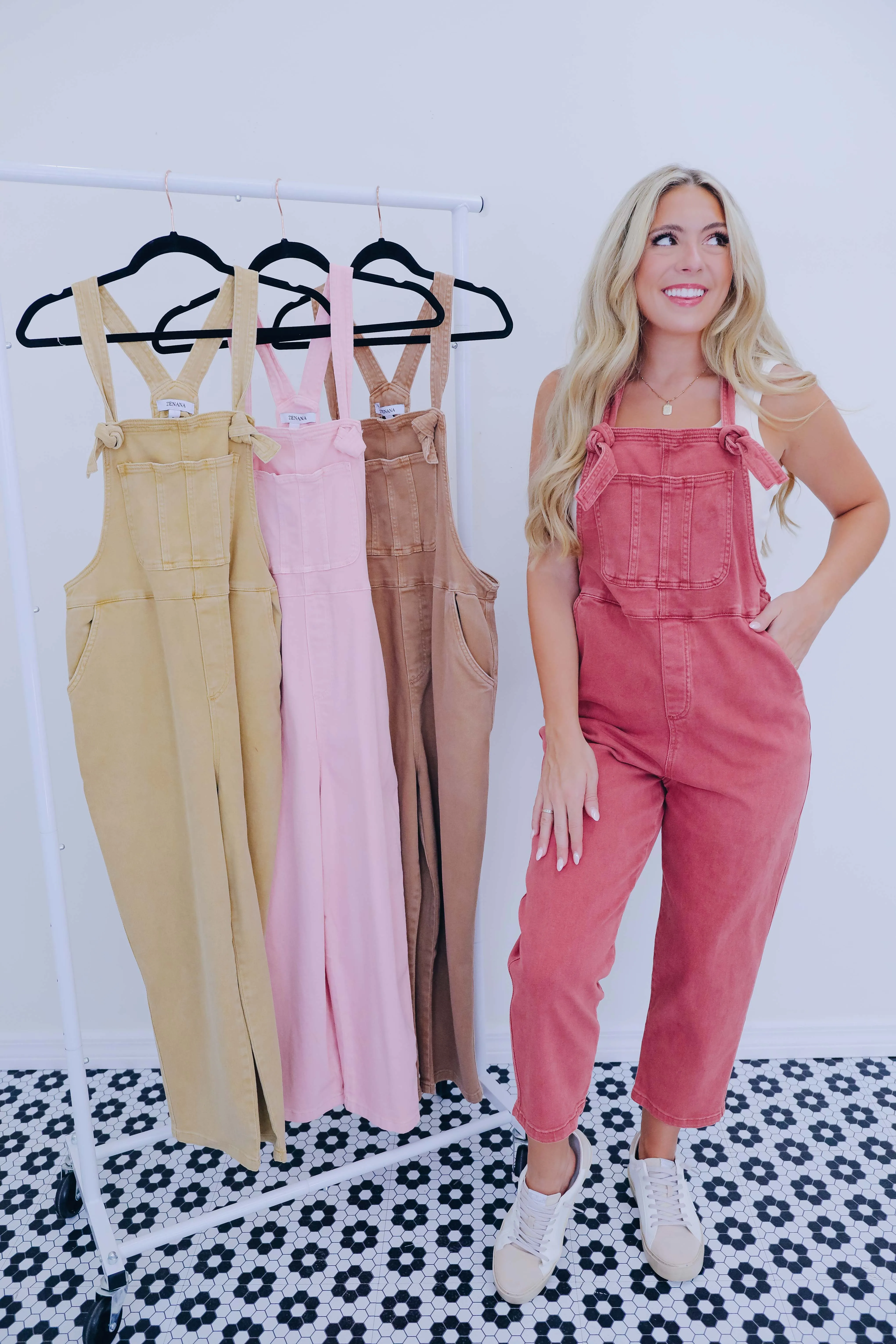 Kamryn Comfy Cropped Tie Knot Overalls - 8 Colors