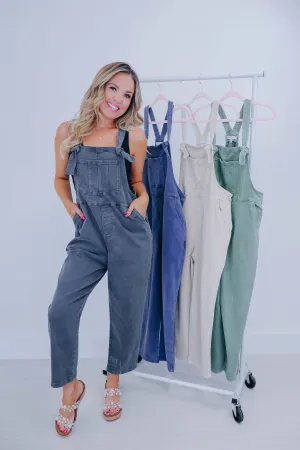 Kamryn Comfy Cropped Tie Knot Overalls - 8 Colors