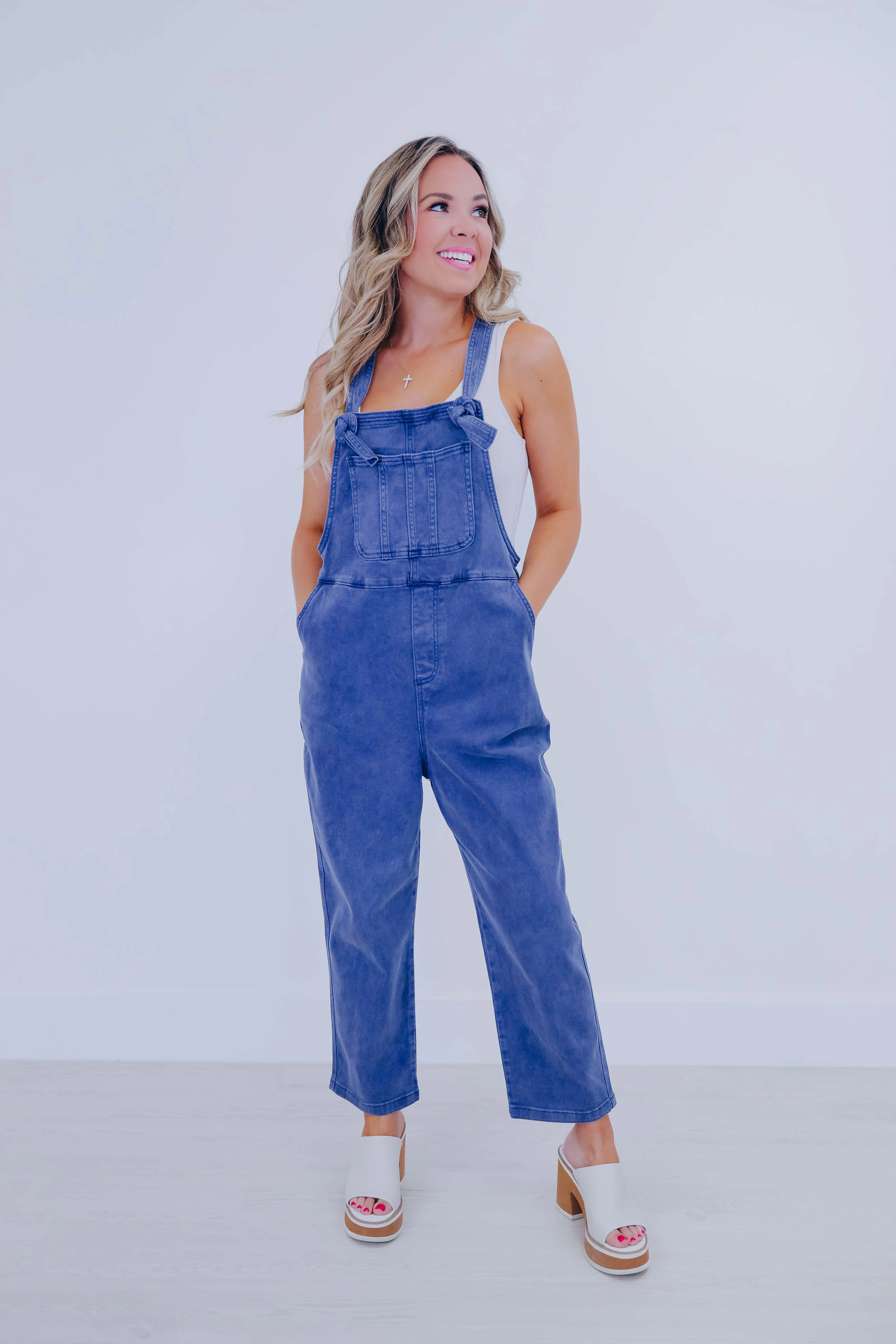 Kamryn Comfy Cropped Tie Knot Overalls - 8 Colors
