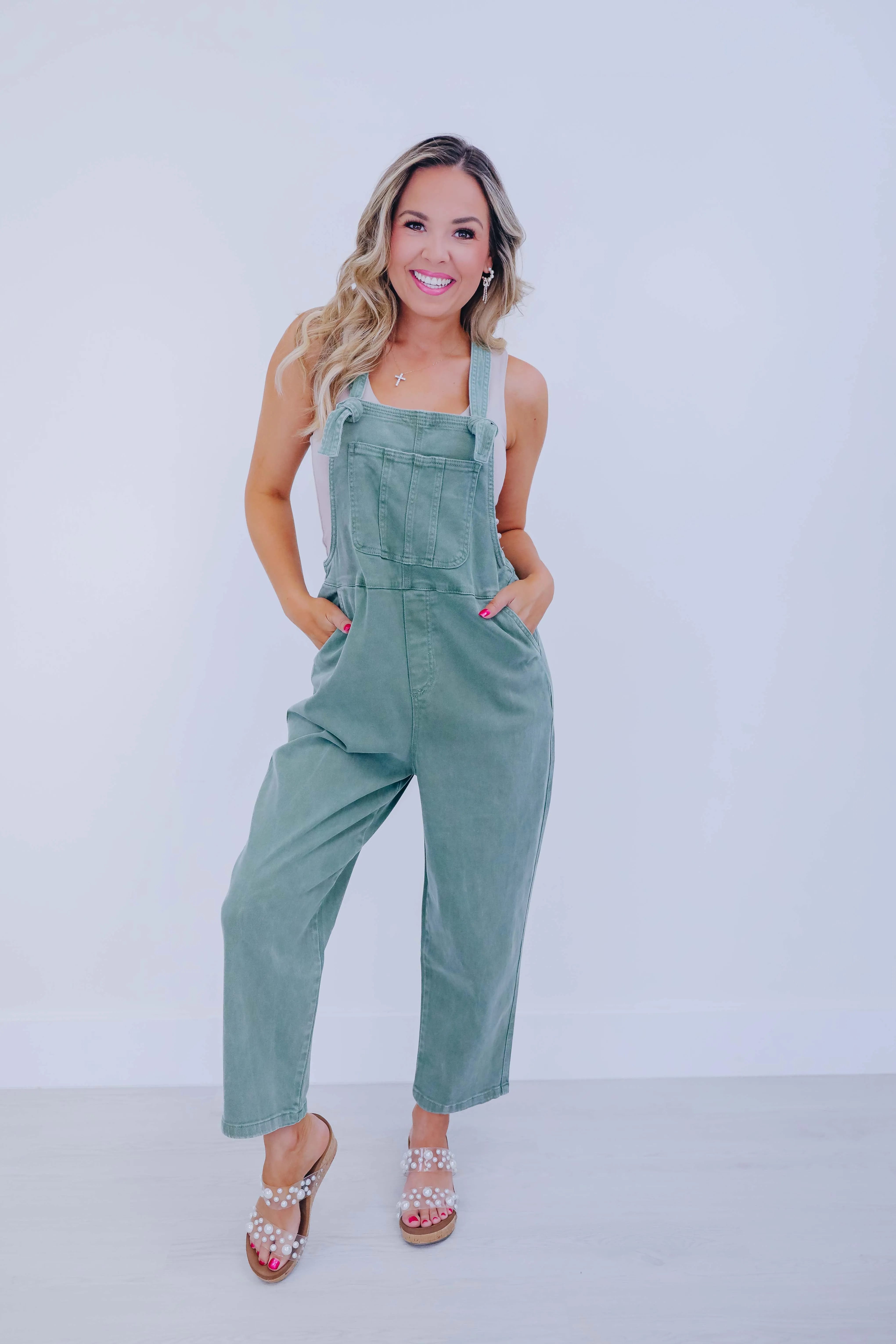 Kamryn Comfy Cropped Tie Knot Overalls - 8 Colors
