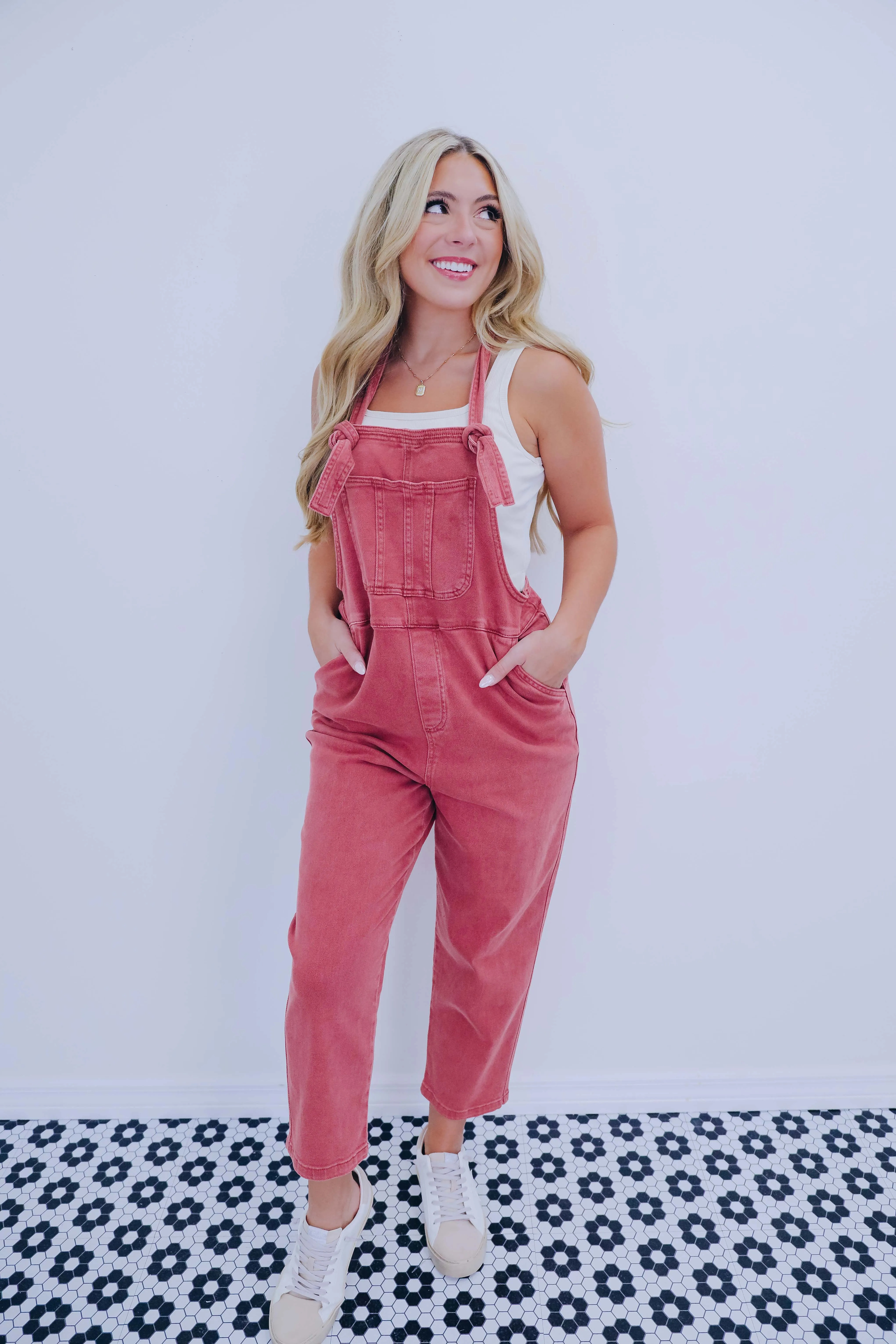 Kamryn Comfy Cropped Tie Knot Overalls - 8 Colors