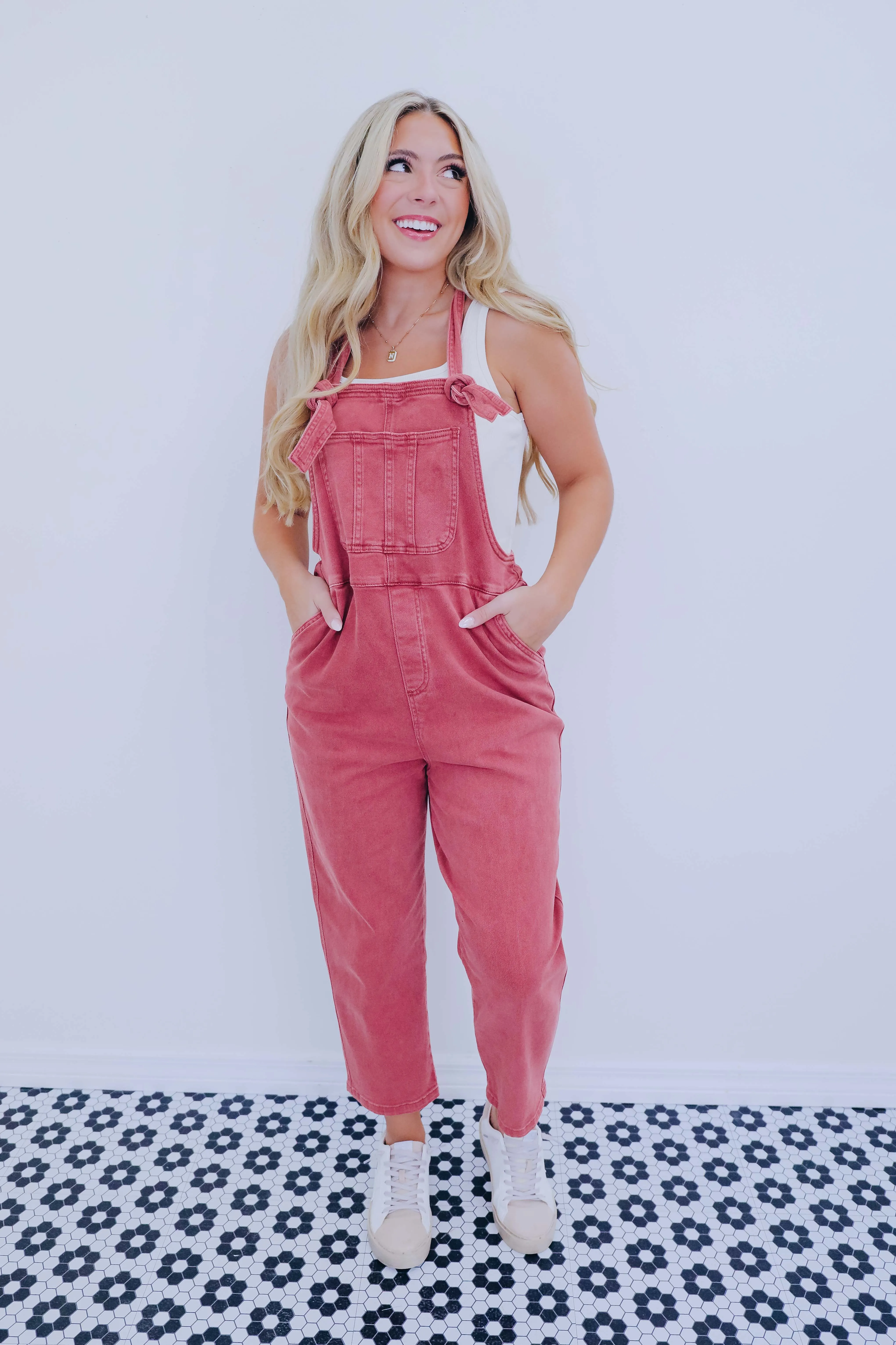 Kamryn Comfy Cropped Tie Knot Overalls - 8 Colors