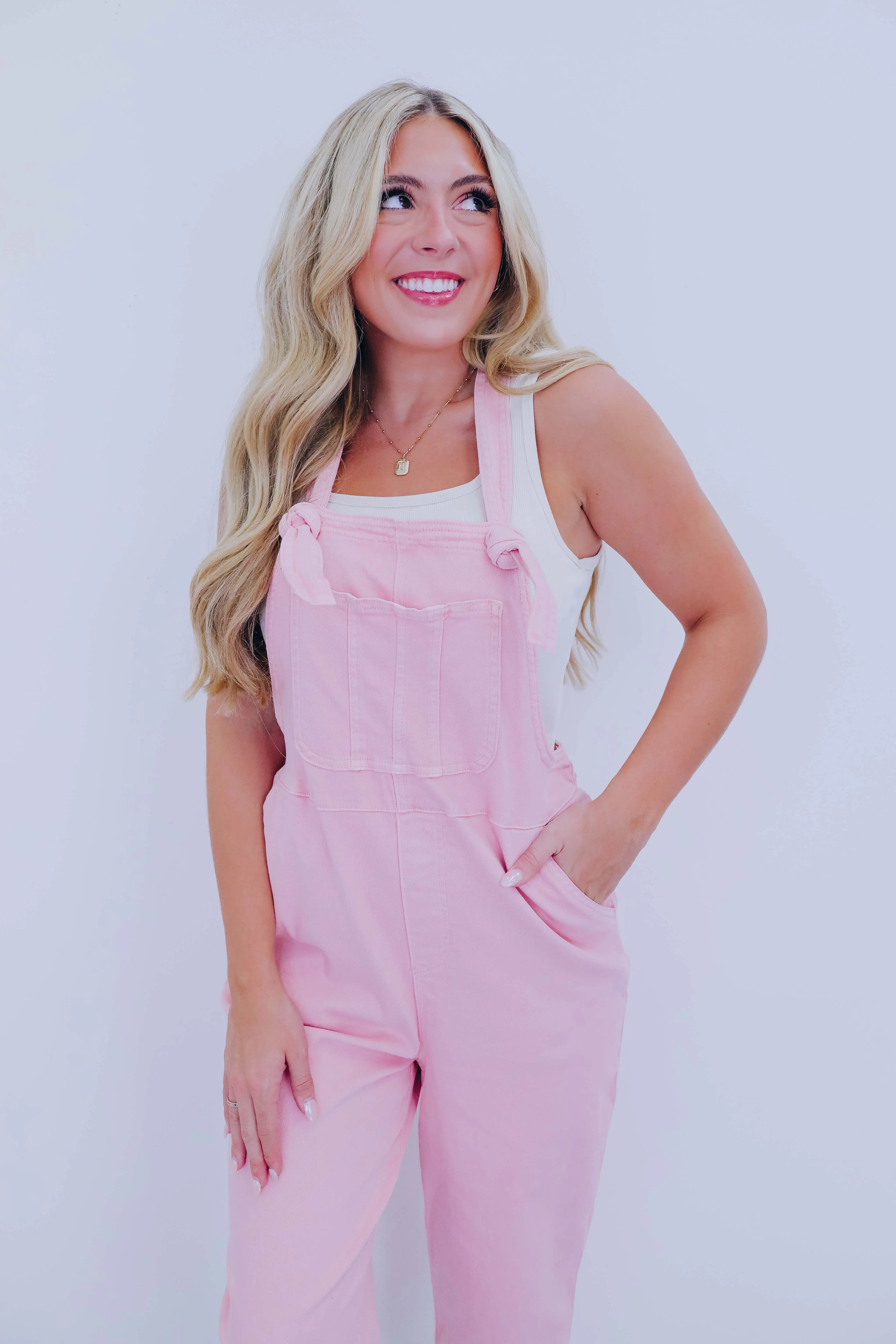 Kamryn Comfy Cropped Tie Knot Overalls - 8 Colors