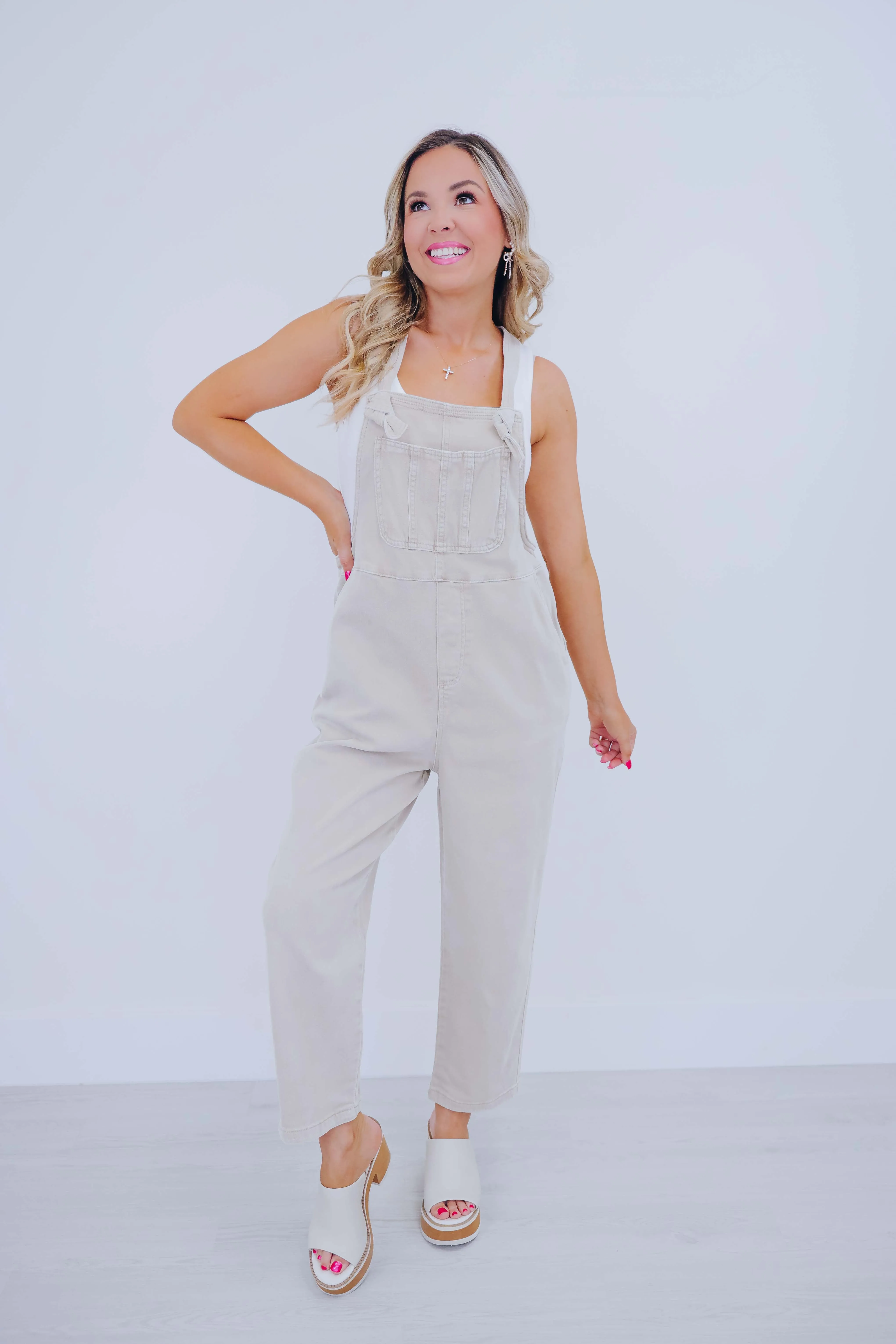 Kamryn Comfy Cropped Tie Knot Overalls - 8 Colors