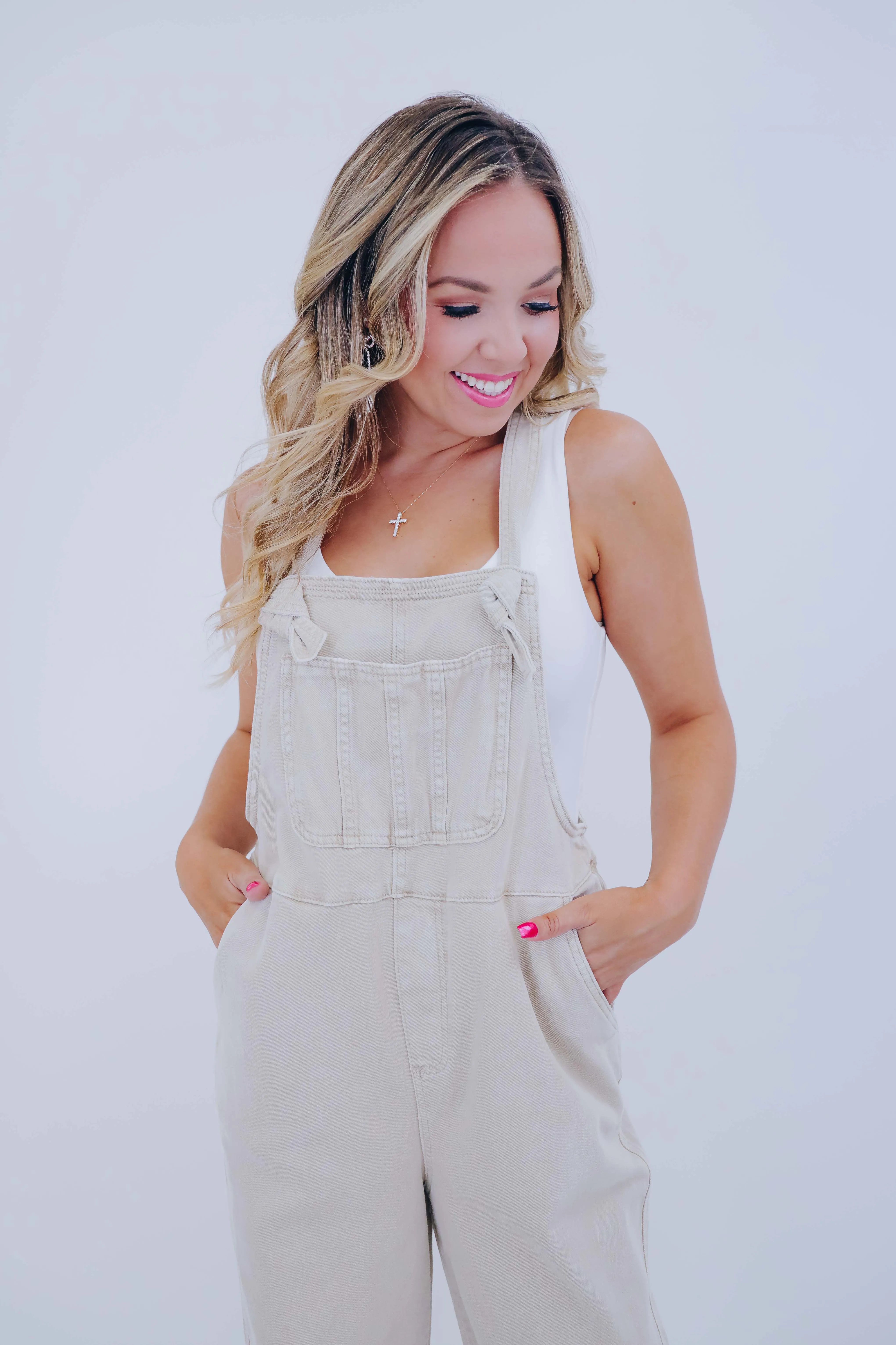 Kamryn Comfy Cropped Tie Knot Overalls - 8 Colors