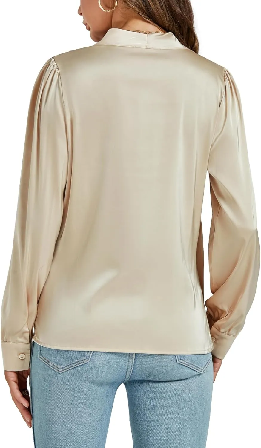 KIFOVEN Women's Satin Wrap V Neck Long Sleeve Shirt Ruched Elegant Tunic Blouse Top