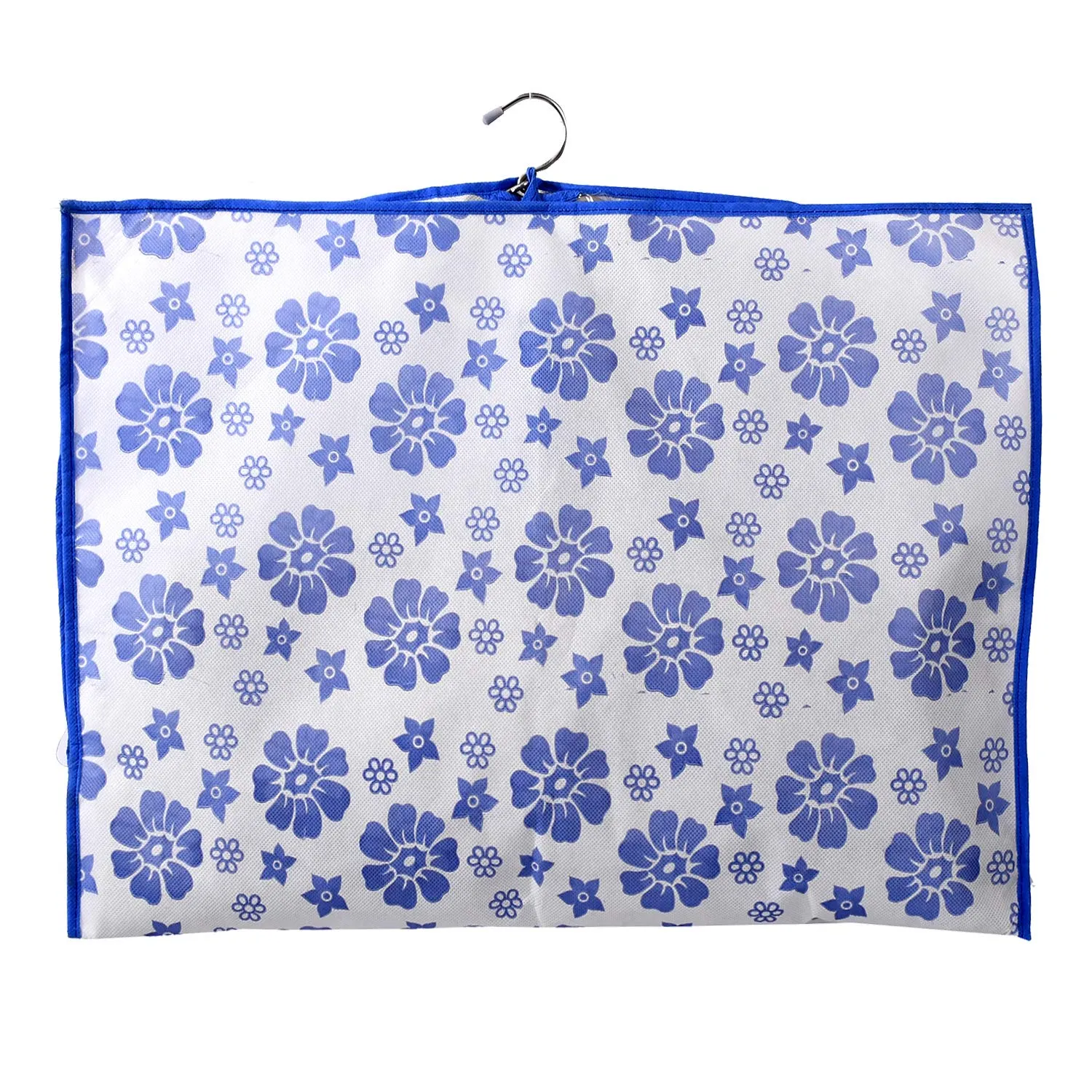 Kuber Industries Velvet Blue Flower Printed Half Transparent Non Woven Men's Coat Blazer Cover Travel bag (CTLTC039450)