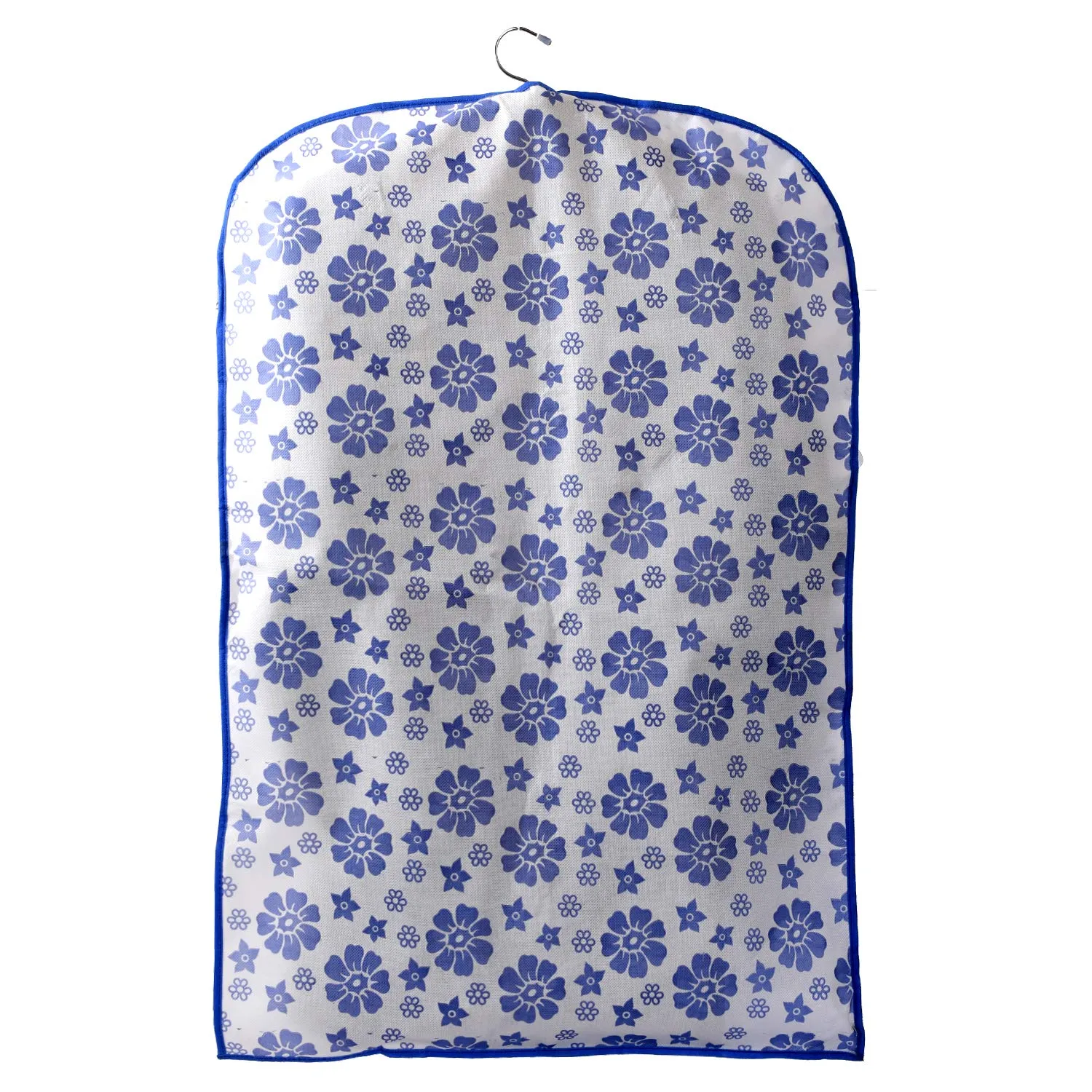 Kuber Industries Velvet Blue Flower Printed Half Transparent Non Woven Men's Coat Blazer Cover Travel bag (CTLTC039450)