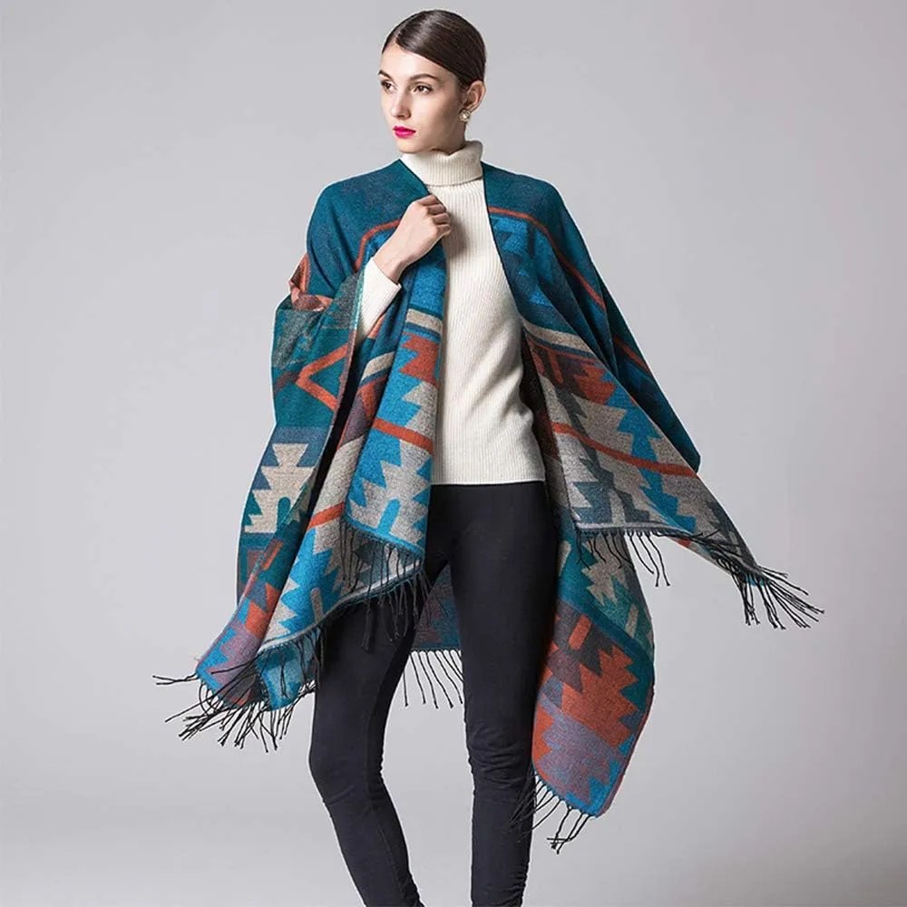 Lacavocor Women's Warm Shawl Wrap Cape Winter Cardigan Sweaters Open Front Poncho