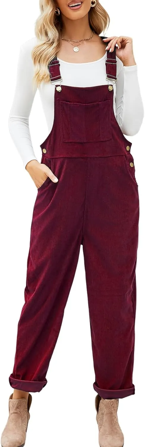 Ladyful Women's Bib Corduroy Overalls Pant Romper Jumpsuit Trouser with Adjustable Straps