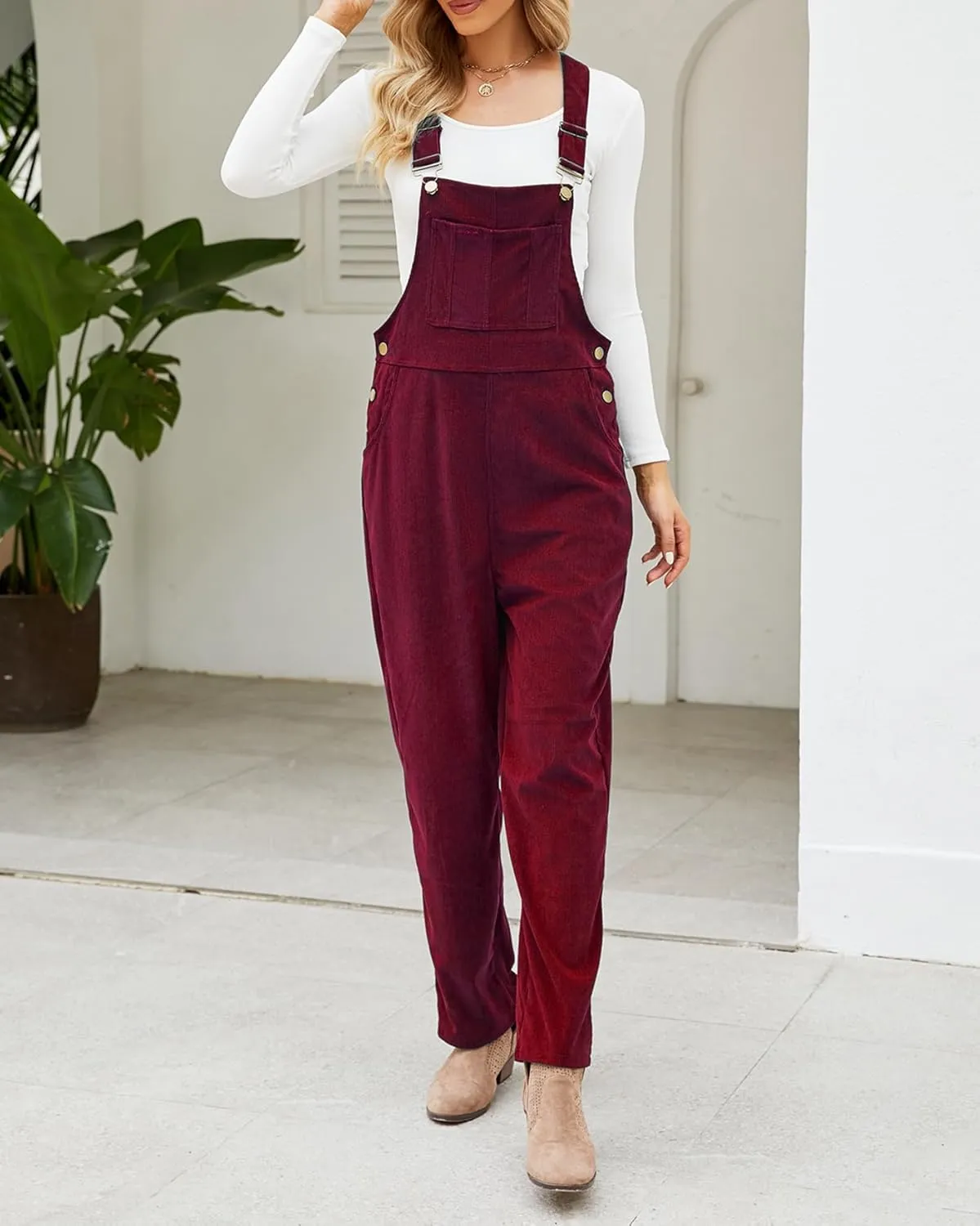 Ladyful Women's Bib Corduroy Overalls Pant Romper Jumpsuit Trouser with Adjustable Straps
