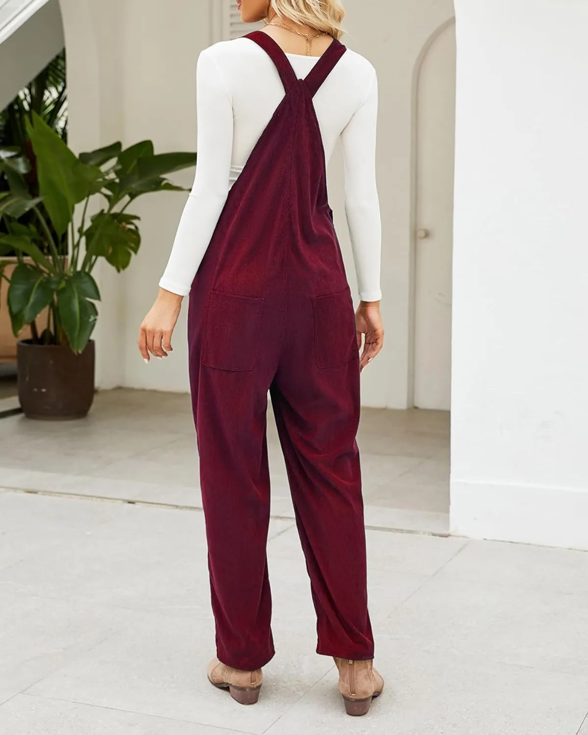 Ladyful Women's Bib Corduroy Overalls Pant Romper Jumpsuit Trouser with Adjustable Straps