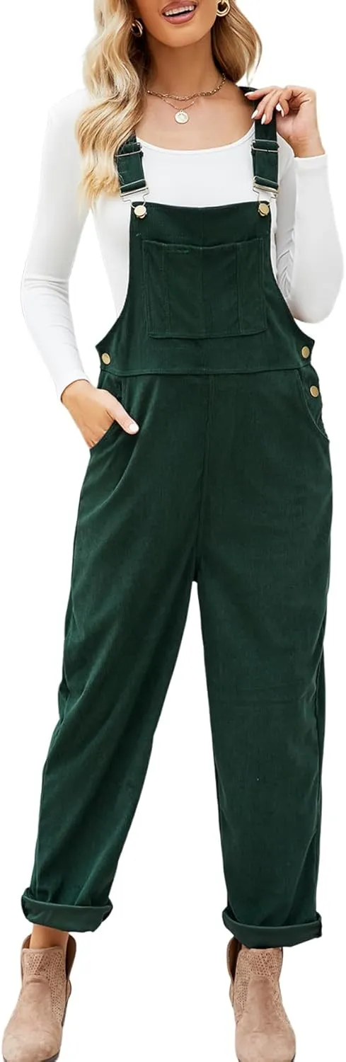 Ladyful Women's Bib Corduroy Overalls Pant Romper Jumpsuit Trouser with Adjustable Straps