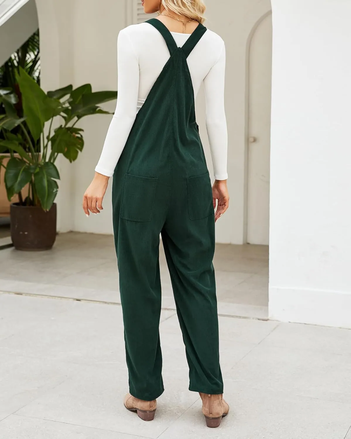 Ladyful Women's Bib Corduroy Overalls Pant Romper Jumpsuit Trouser with Adjustable Straps