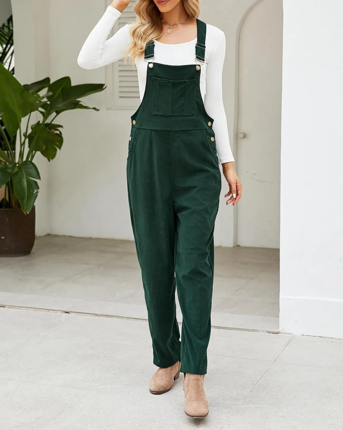 Ladyful Women's Bib Corduroy Overalls Pant Romper Jumpsuit Trouser with Adjustable Straps
