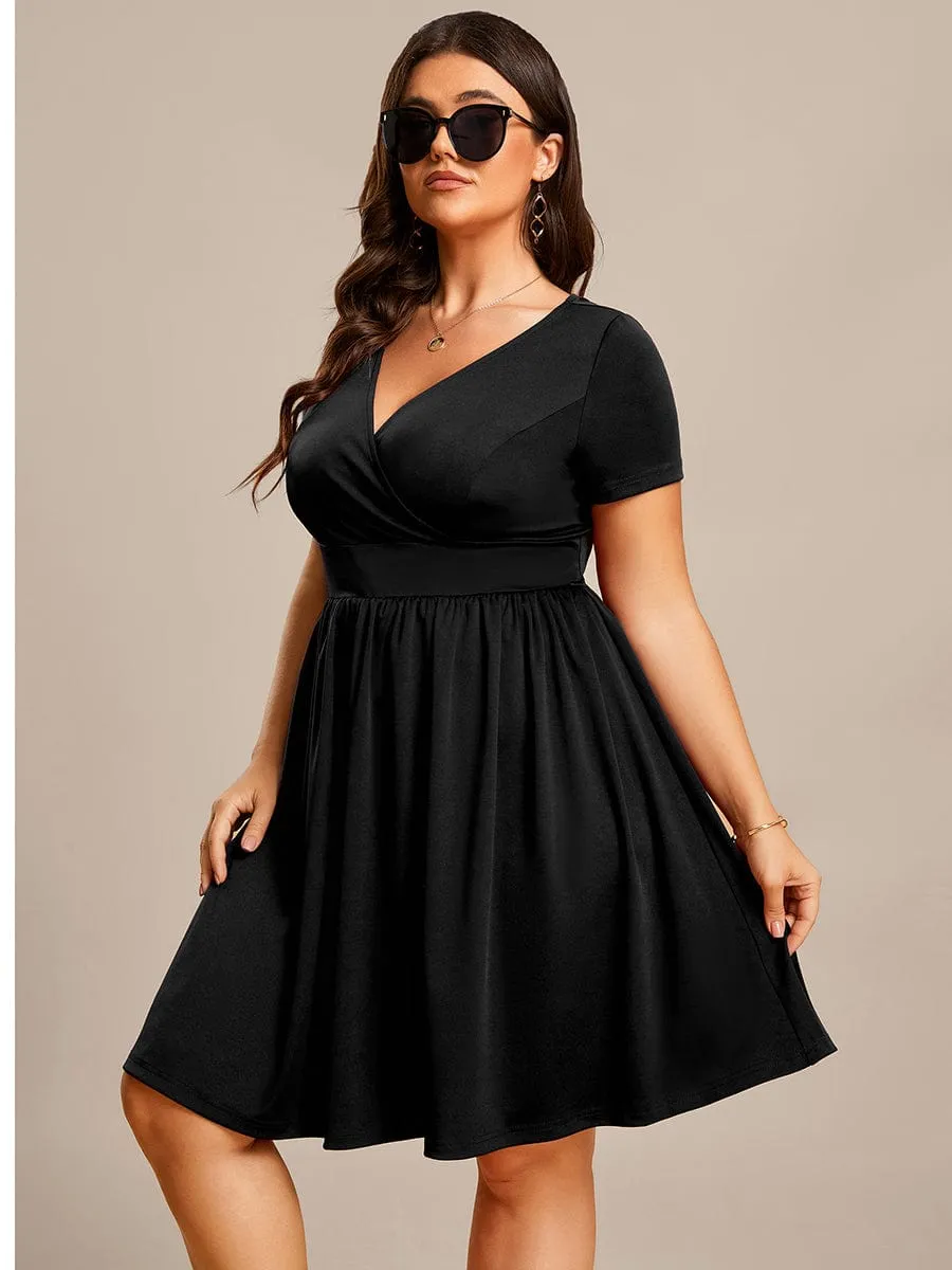 LARA | CASUAL V-NECK SHORT SLEEVE A-LINE DRESS