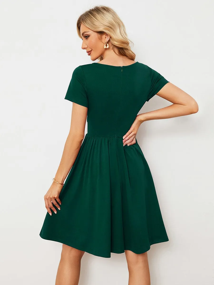 LARA | CASUAL V-NECK SHORT SLEEVE A-LINE DRESS