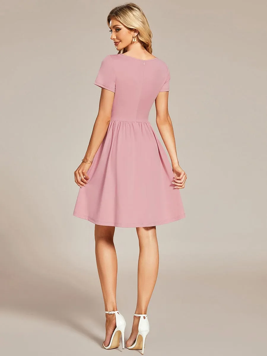 LARA | CASUAL V-NECK SHORT SLEEVE A-LINE DRESS