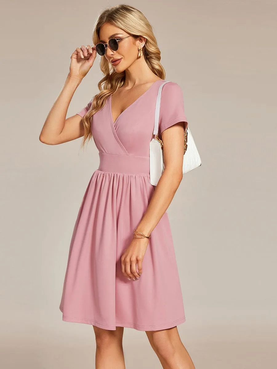 LARA | CASUAL V-NECK SHORT SLEEVE A-LINE DRESS