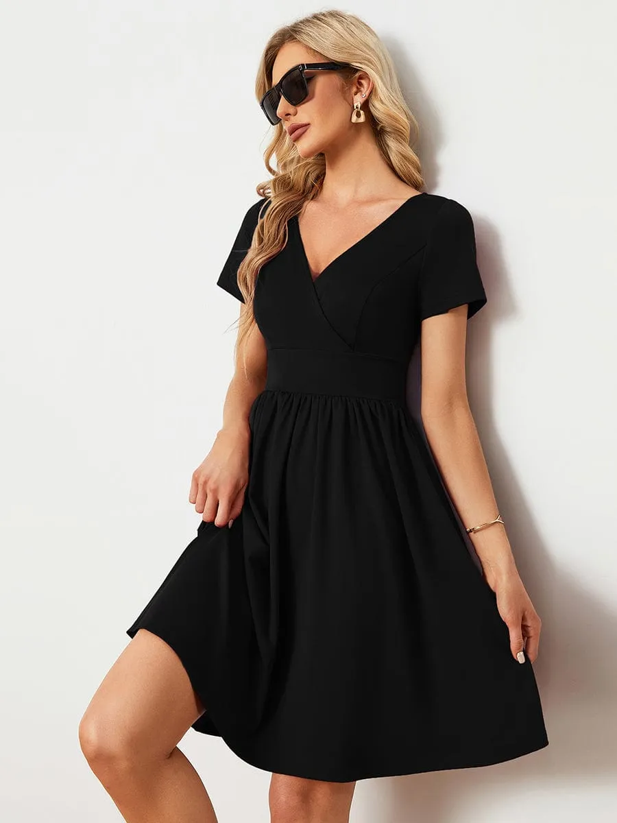 LARA | CASUAL V-NECK SHORT SLEEVE A-LINE DRESS