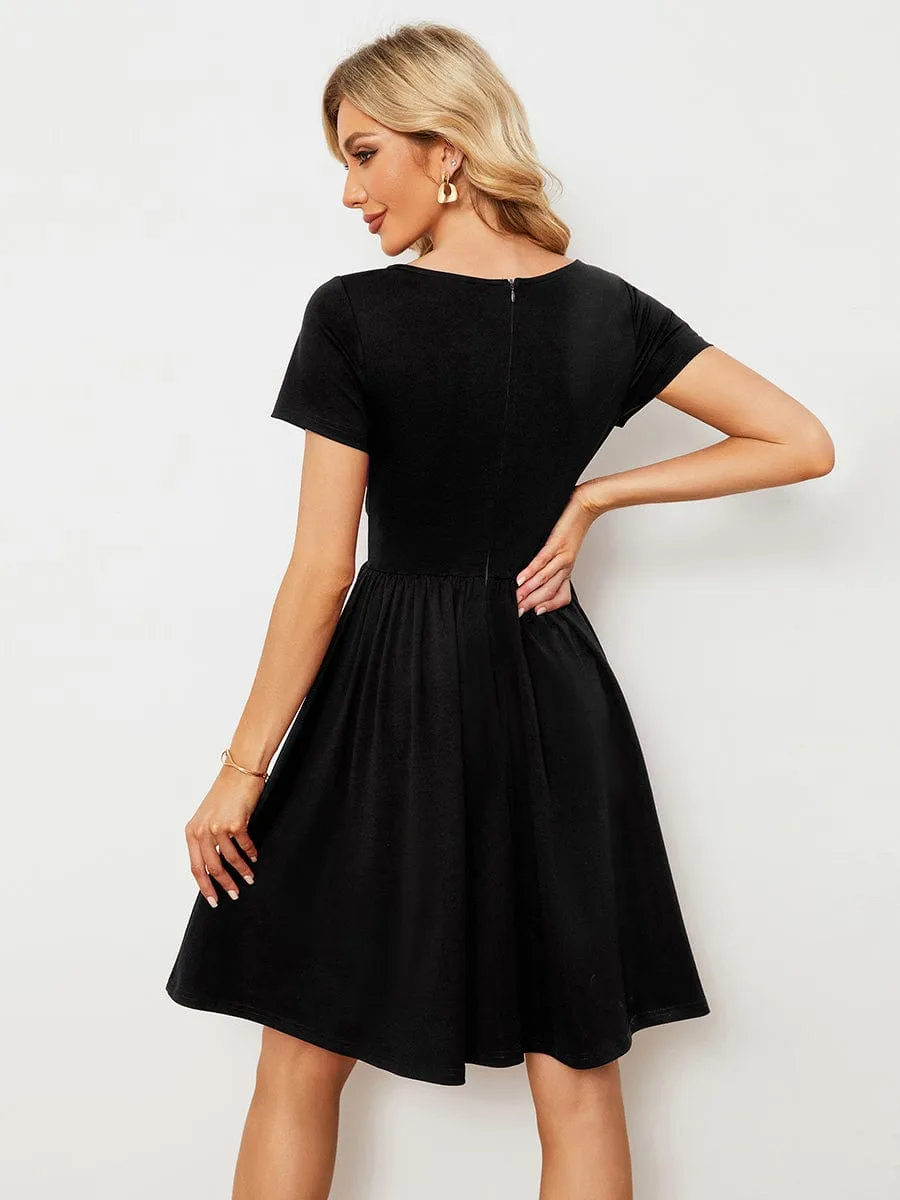LARA | CASUAL V-NECK SHORT SLEEVE A-LINE DRESS