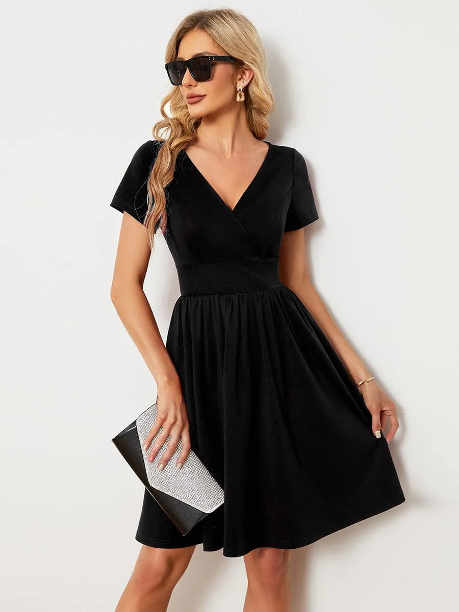 LARA | CASUAL V-NECK SHORT SLEEVE A-LINE DRESS