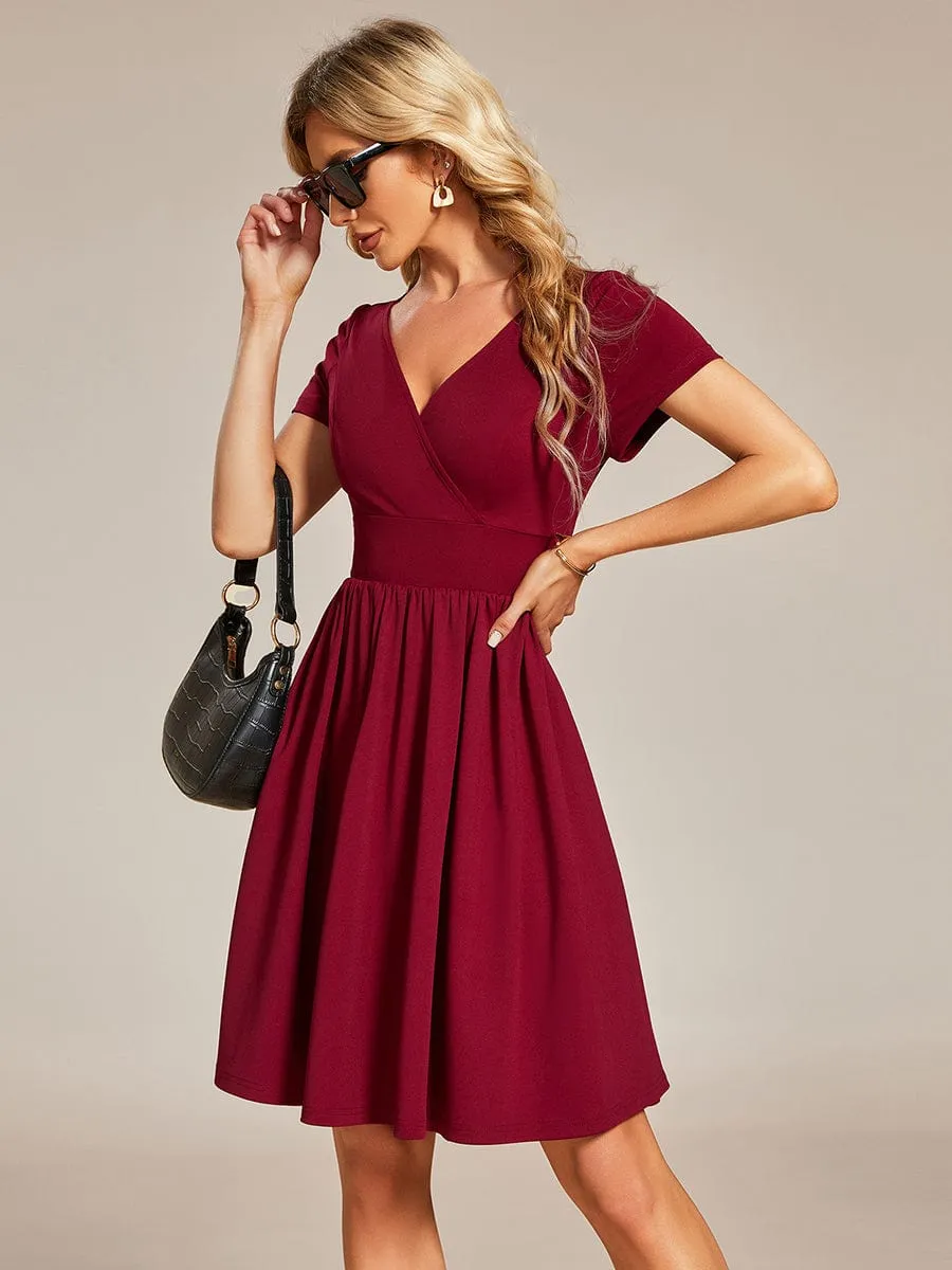 LARA | CASUAL V-NECK SHORT SLEEVE A-LINE DRESS