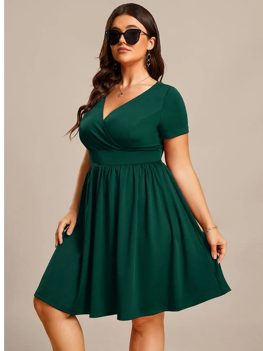 LARA | CASUAL V-NECK SHORT SLEEVE A-LINE DRESS