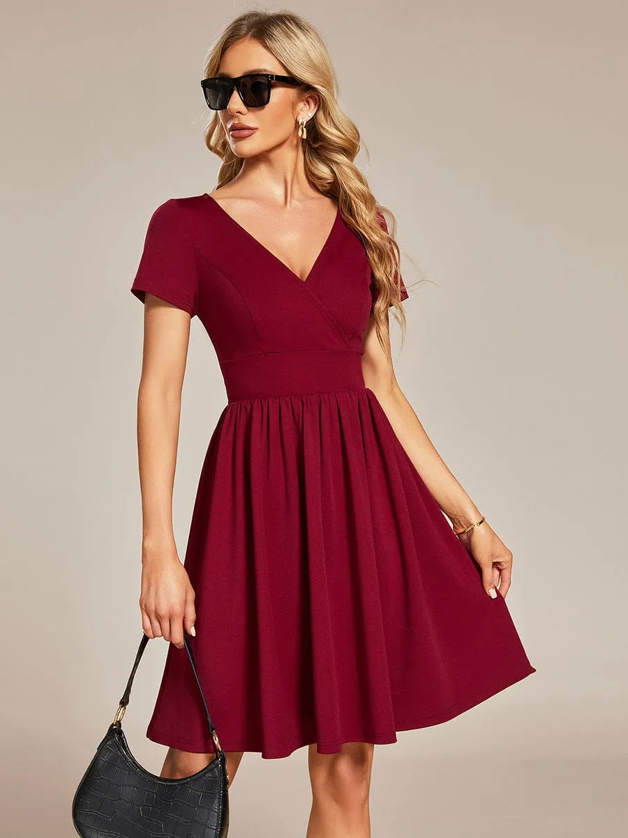 LARA | CASUAL V-NECK SHORT SLEEVE A-LINE DRESS