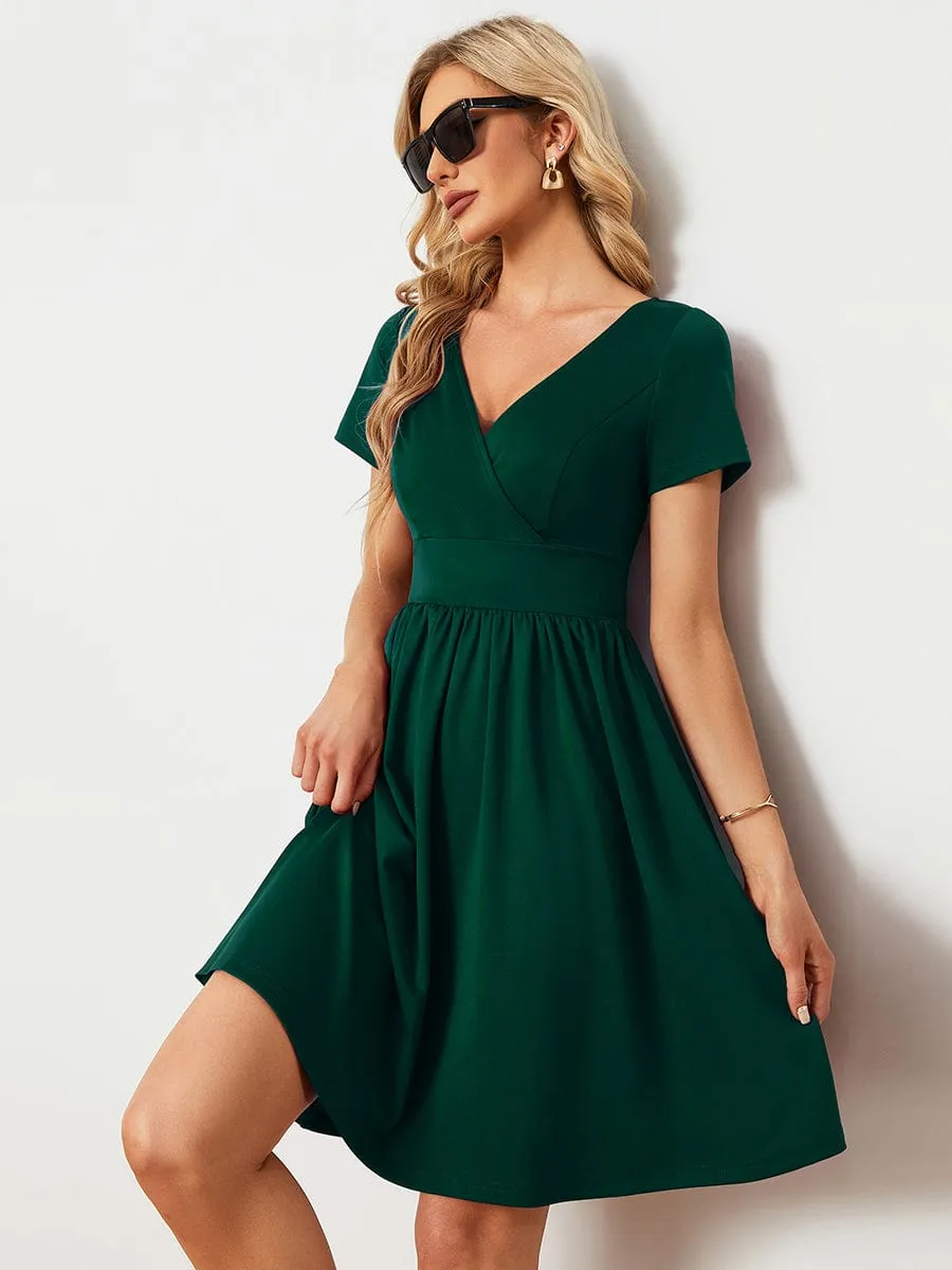 LARA | CASUAL V-NECK SHORT SLEEVE A-LINE DRESS