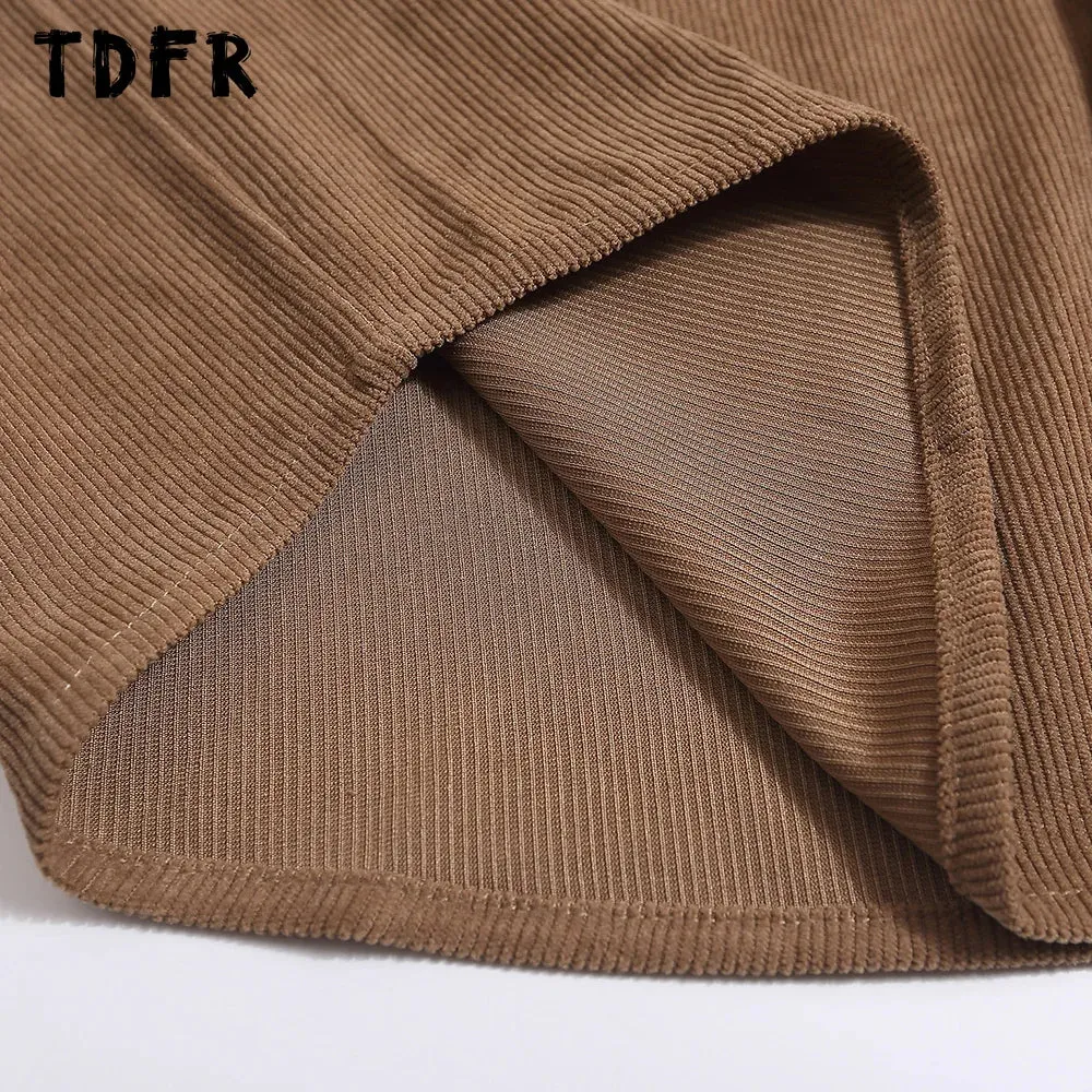 Little Bear Embroidery Corduroy Short Sleeve Shirts - Retro Loose Lapel