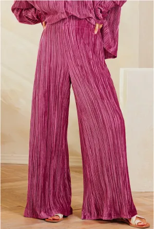 Magenta Velvet Wide Leg Bottoms