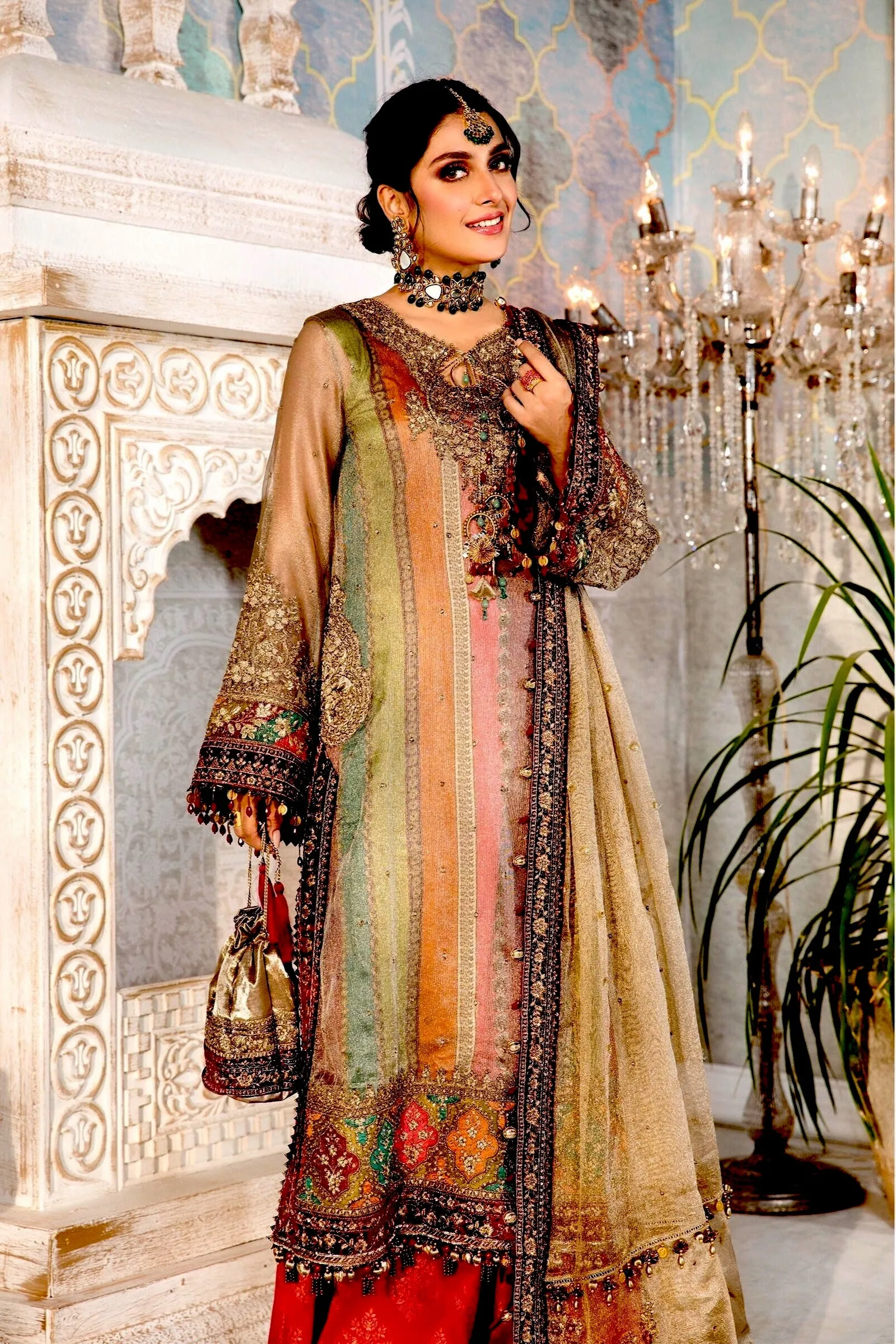 MARIA.B Mbroidered Heritage Edition ’21 – Bronze, Maroon and Carrot pink (BD-2207)