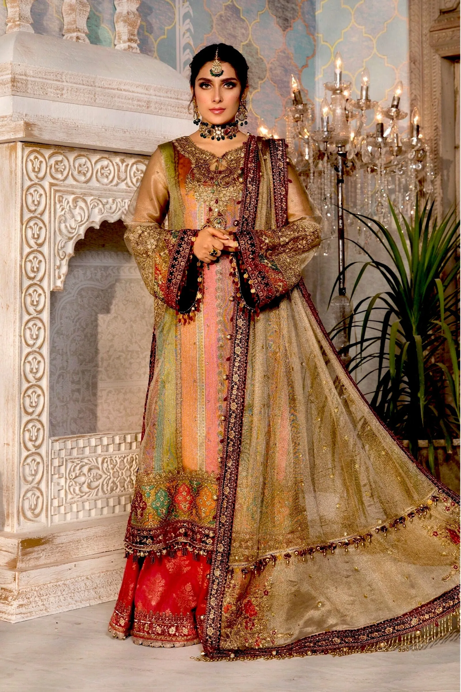 MARIA.B Mbroidered Heritage Edition ’21 – Bronze, Maroon and Carrot pink (BD-2207)
