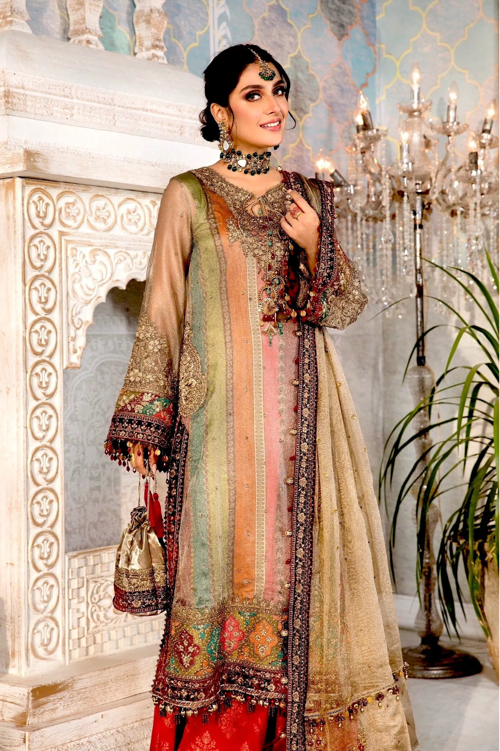 MARIA.B Mbroidered Heritage Edition ’21 – Bronze, Maroon and Carrot pink (BD-2207)
