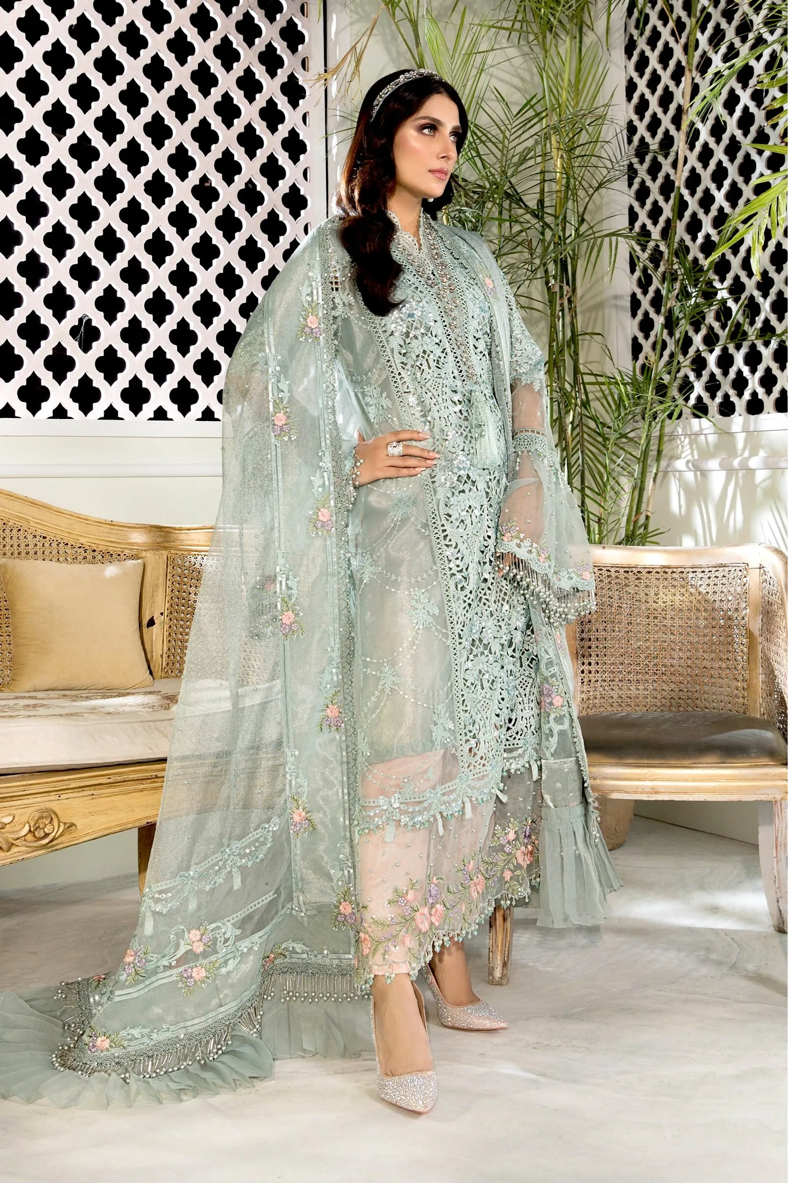 MARIA.B Mbroidered Heritage Edition ’21 – Sky blue and Peach (BD-2206)