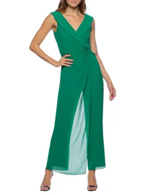 Marina faux wrap chiffon jumpsuit, Hunter color