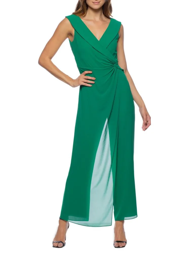 Marina faux wrap chiffon jumpsuit, Hunter color