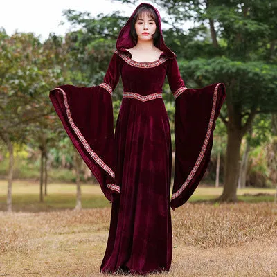Medieval Court Hooded Dresses Matching Outfits Red Robes Costume