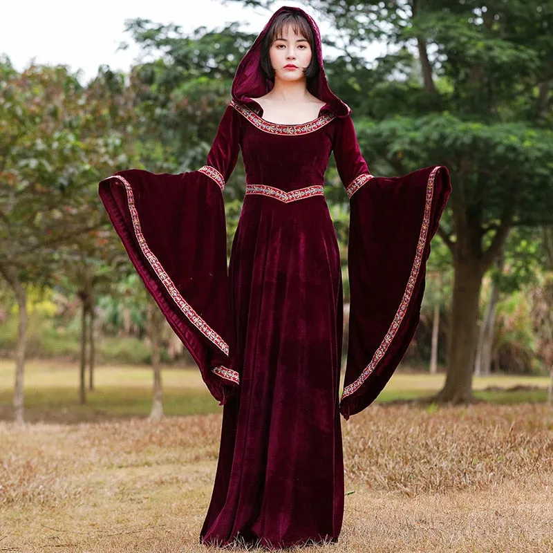 Medieval Court Hooded Dresses Matching Outfits Red Robes Costume