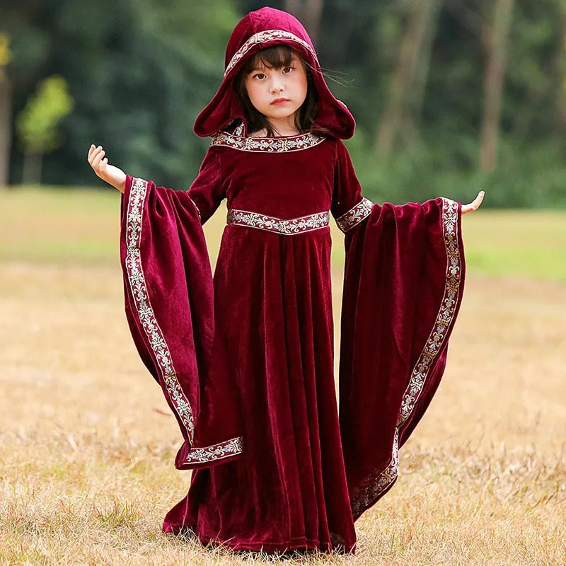 Medieval Court Hooded Dresses Matching Outfits Red Robes Costume