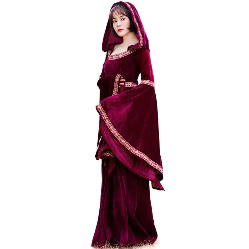Medieval Court Hooded Dresses Matching Outfits Red Robes Costume