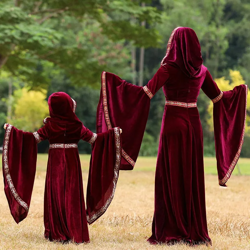 Medieval Court Hooded Dresses Matching Outfits Red Robes Costume