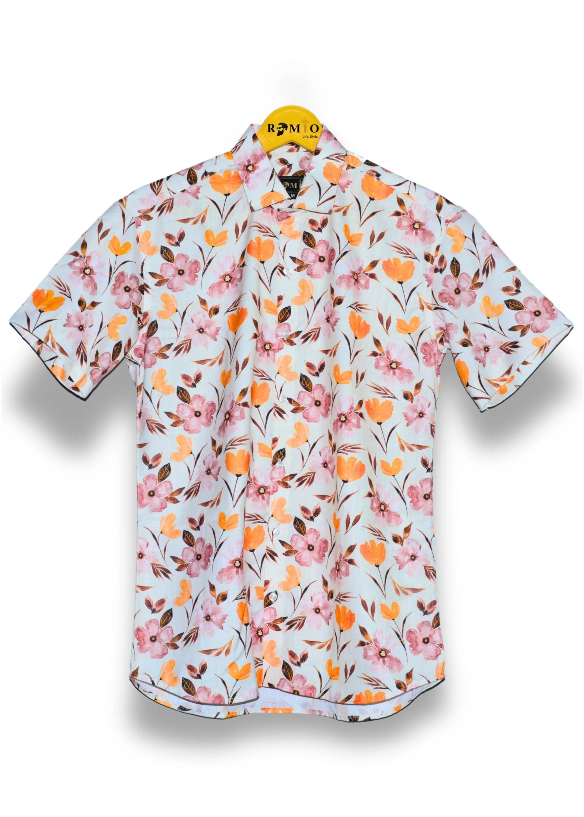 Men Regular Fit Printed Spread Collar Casual Half Sleev Shirt (f21)