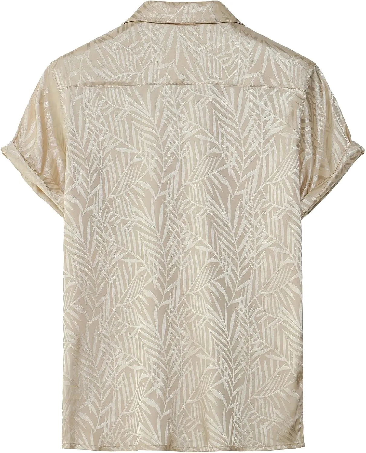 Mens Shiny Satin Silk-Like Designer Shirt Summer Regular Fit Short Sleeve Button Up Floral Shirt with Pocket