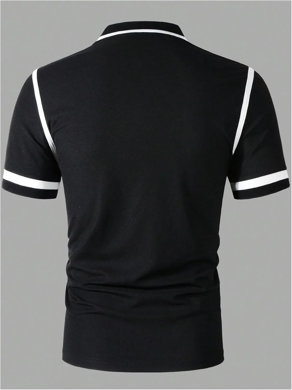 Men's Striped Collared T Shirt Short Sleeve Button Front Golf Shirt Casual Work Tops
