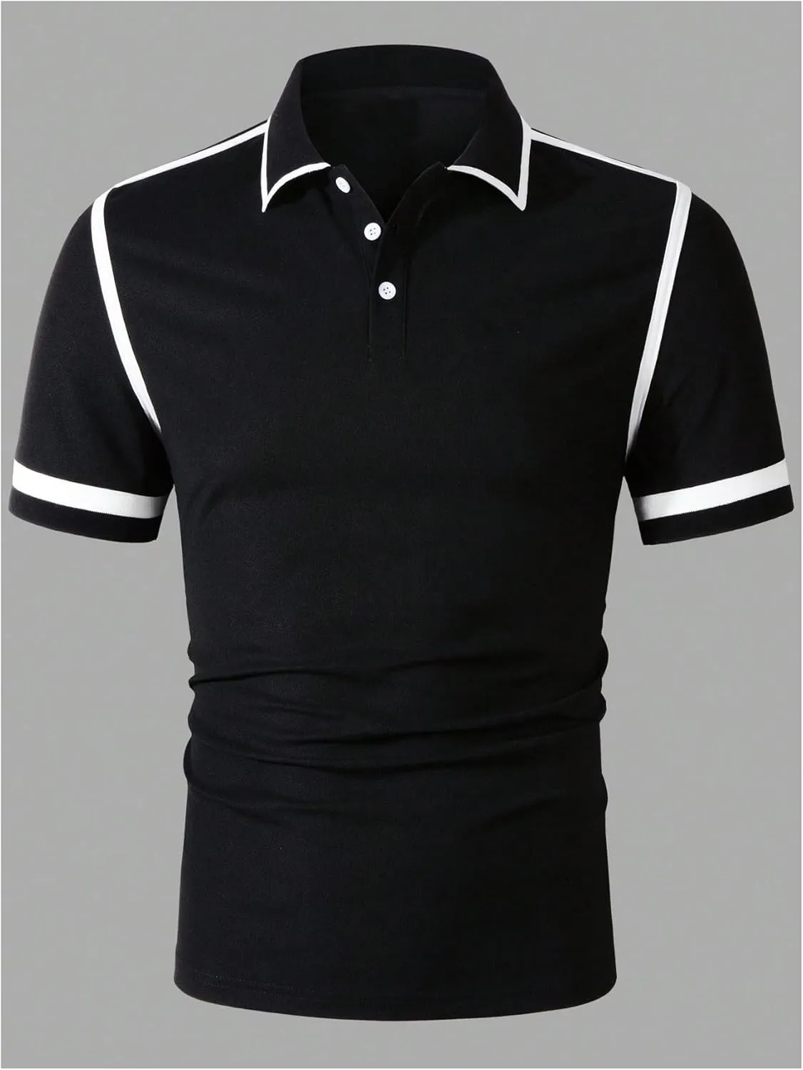 Men's Striped Collared T Shirt Short Sleeve Button Front Golf Shirt Casual Work Tops
