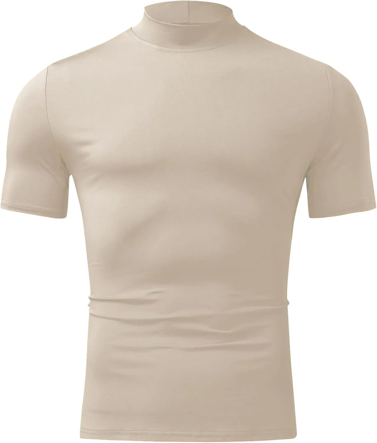 Men's Summer Mock Turtleneck T Shirt Solid High Collar Short Sleeve Tops Basic Slim Undershirt Tees