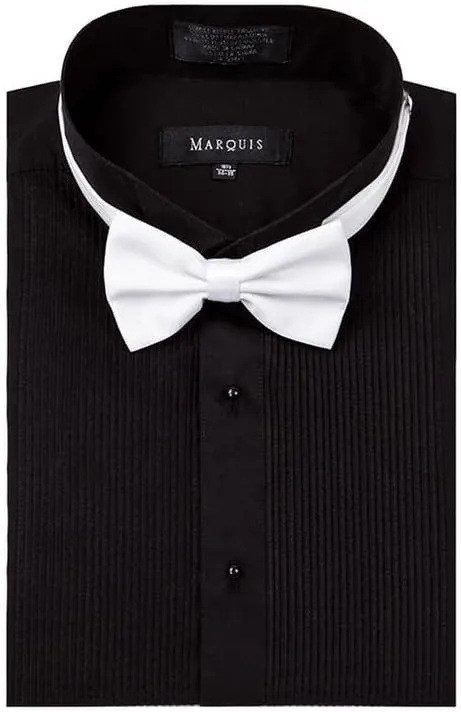 Men's Tuxedo Shirt | Wing Tip Collar Formal Regular Fit Dress Shirt for Prom Party Wedding - Bowtie Included